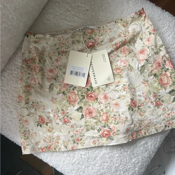 Peppermayo Cream Mini Skirt with Ruffled Tie Front - Picture 2 of 2